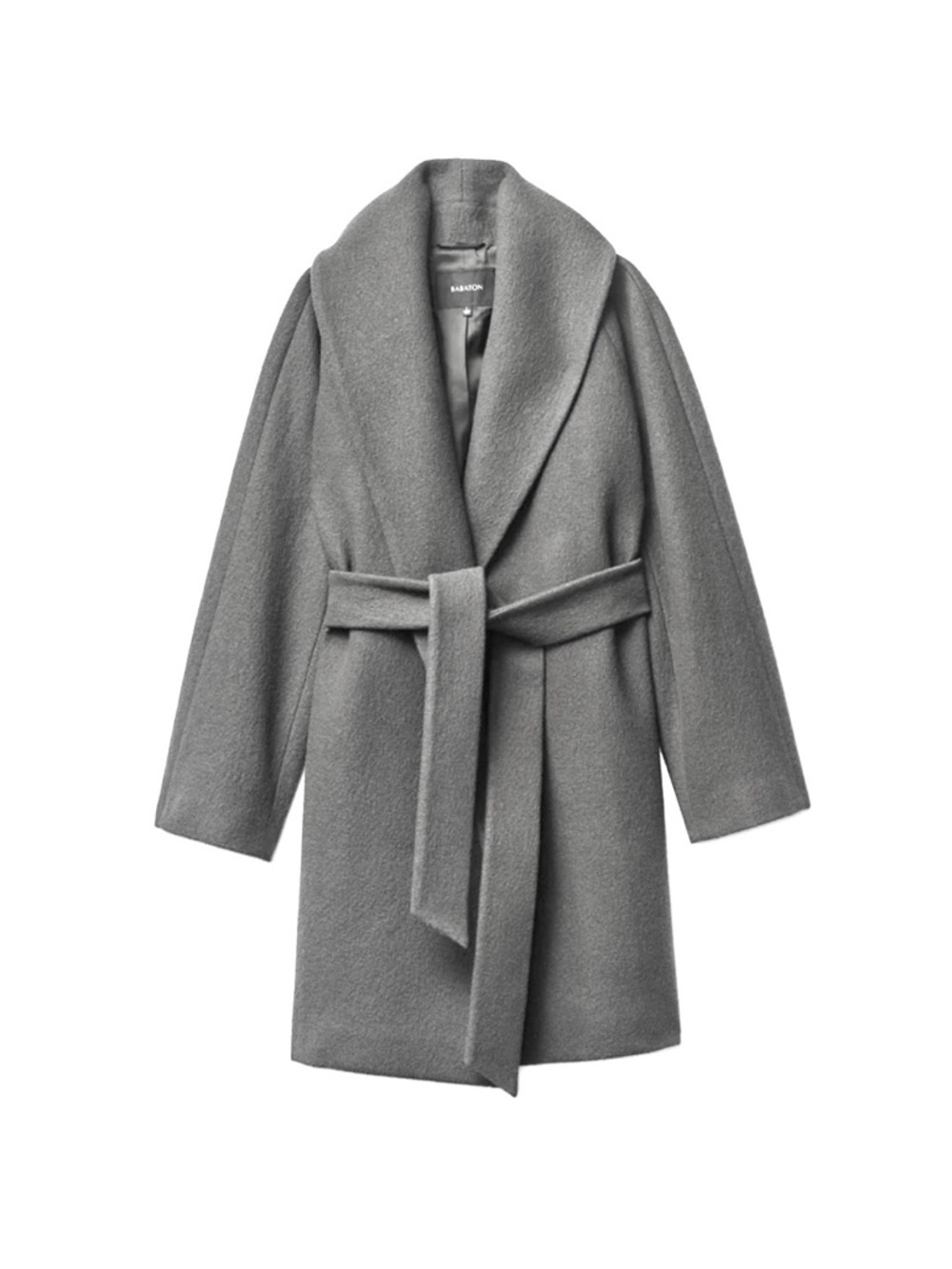 Babaton Gray Wool Blend Shawl Collar Belted Pea Coat